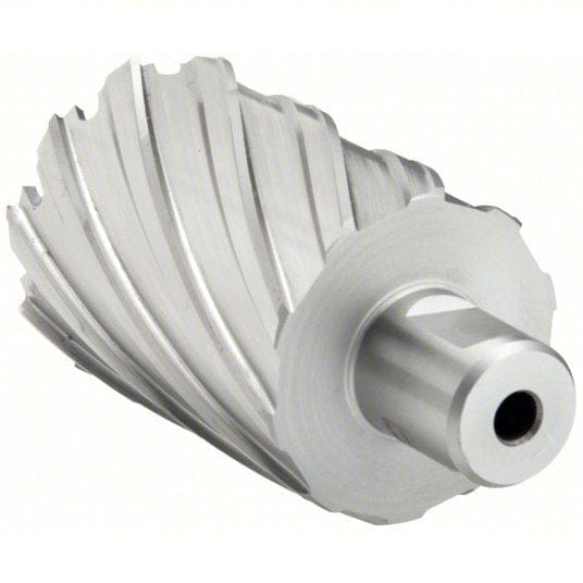 Fein Slugger HSS annular cutter with a 1-3/4" diameter and 2" cutting depth. The silver-colored cylindrical tool features helical flutes and a central bore, designed for efficient metal drilling. The 3/4" Weldon shank allows secure mounting in magnetic drill presses. Ideal for industrial applications requiring clean, burr-free holes in steel and other hard materials.