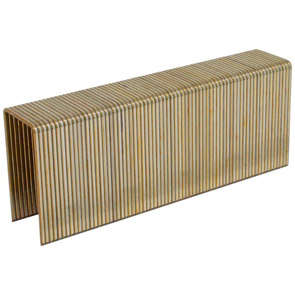 A straight strip of SpotNails 16-gauge 15/16-inch wide crown galvanized staples.