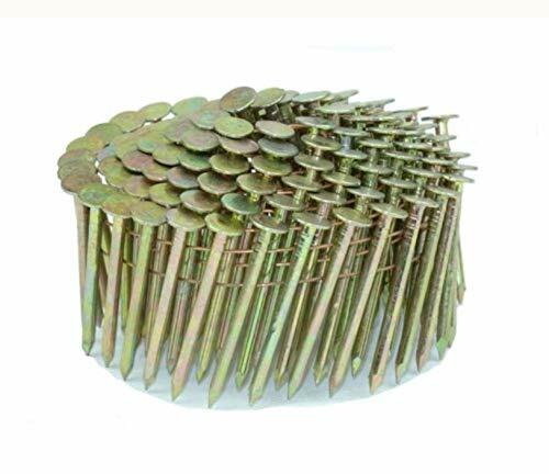 A large coil of SpotNails CRN10G 1-1/4 inch galvanized roofing nails, held together by wire collation for use in a coil nailer.