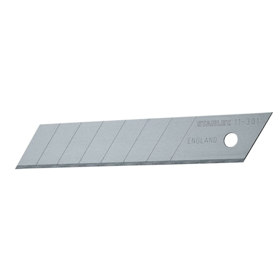 Stanley 11-301 Quick-Point 18mm snap-off utility blade with 8 scored segments for fast edge refreshing on jobsite materials.