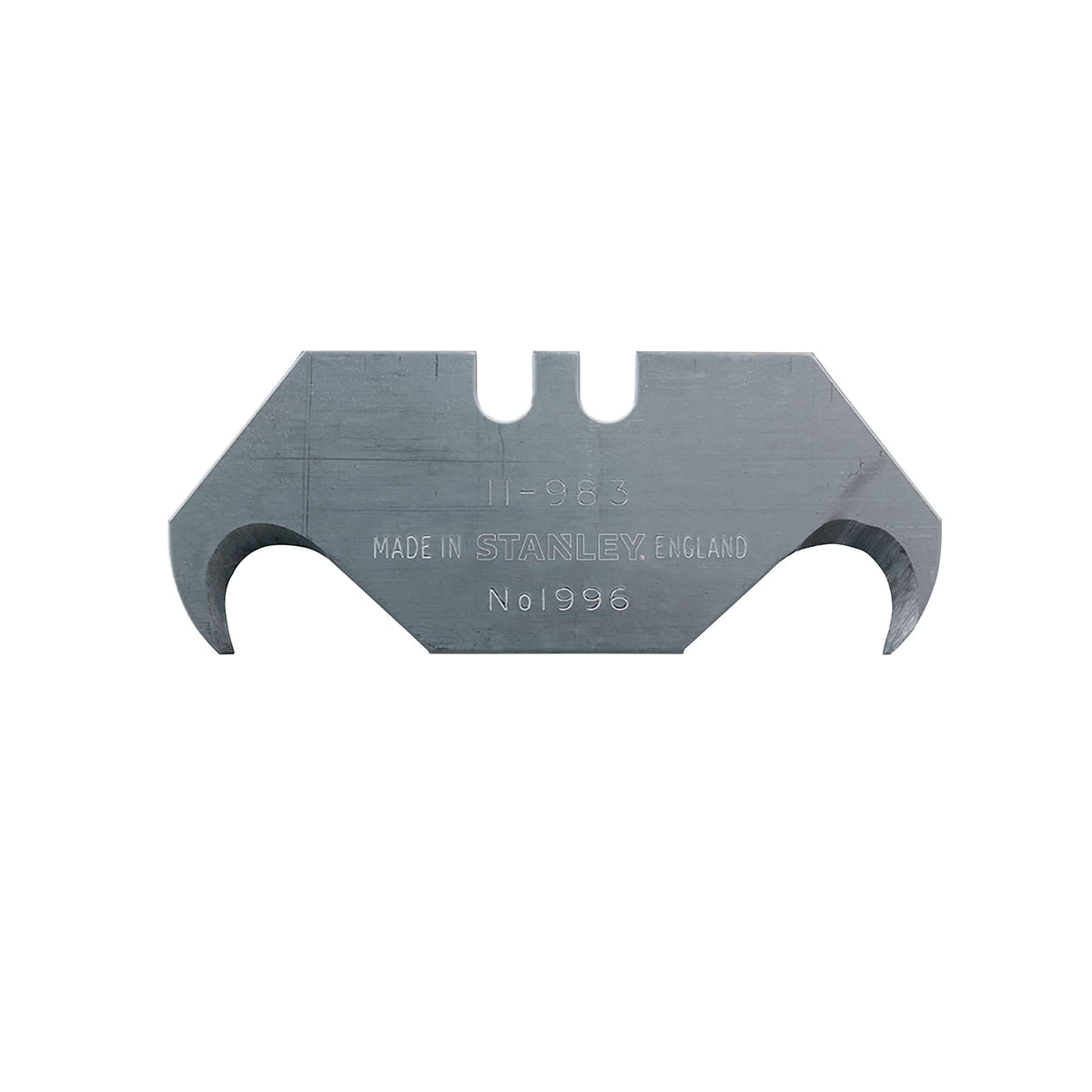 Stanley 11-983 1996 large hook replacement blade with dual sharp points for slicing roofing felt and thick flooring without scratching base layers.