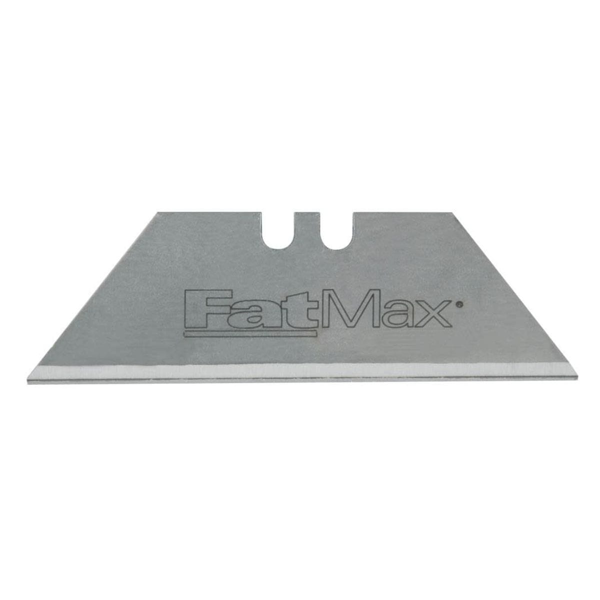 Stanley FatMax heavy-duty utility knife blade featuring an induction-hardened cutting edge and heat-treated flexible back for contractors.