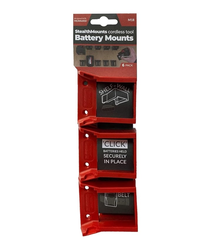 Vertical view of the retail packaging highlighting features such as shelf or wall mounting, secure click locking, and belt loop usage.