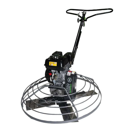 A professional studio angled view of the Third Coast Equipment CT36H walk-behind power trowel featuring a 36 inch finishing diameter, a high-performance Honda GX160 engine, and a rugged circular blade guard.