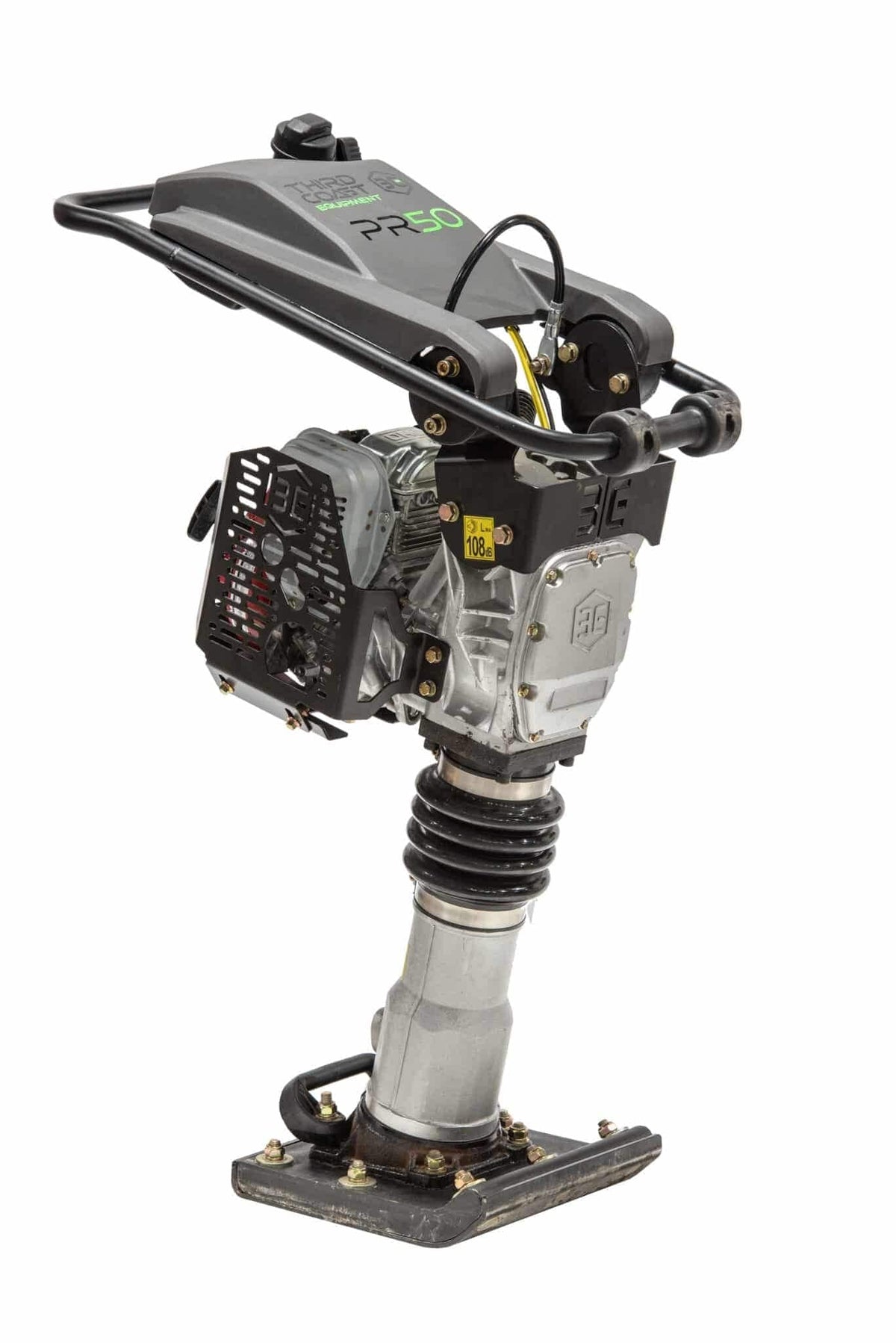 An angled studio view of the PR50H jumping jack highlighting the high-strength aircraft-grade lifting cable system that protects handle shock mounts from premature wear during transport and positioning.