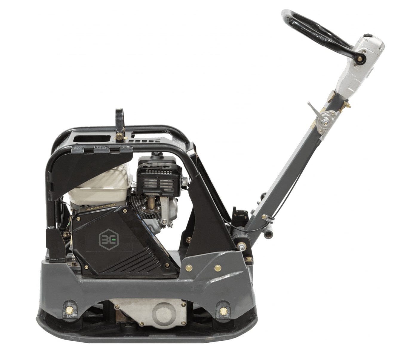 The alternative side profile of the Third Coast Equipment compactor highlighting the heavy-duty vertical housing and the high-tensile strength ductile iron base optimized for maximum energy transfer.