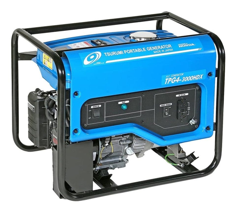  A strong, rectangular frame made of thick metal bars that you can feel all around. Inside this protective cage is the main part of the generator, which is mostly a smooth, solid shape. On one side, there's a big, rounded engine that would hum and vibrate when it's running. On another side, there's a flat control panel with different-shaped holes and switches where you would plug in your tools and turn things on. These machines are built to be very sturdy and heavy, designed to stay put and work hard.