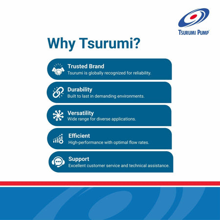 Tsurumi Pump LB-480 Submersible Dewatering Pump highlights trusted brand, durability, versatility, efficiency, and excellent support.