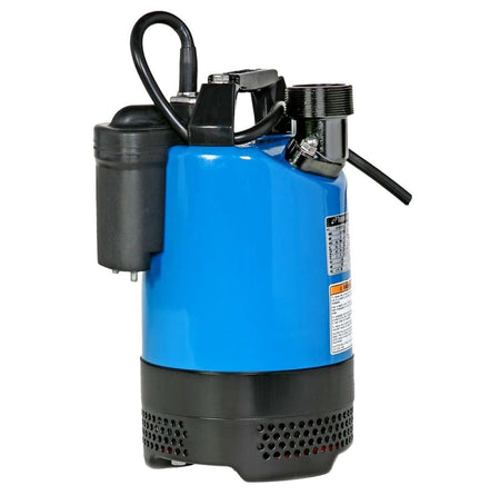 Tsurumi LB-800A automatic electric submersible dewatering pump in blue and black finish, featuring a 1 HP motor, 2-inch top discharge, and an integrated smart electrode relay switch for floatless operation.