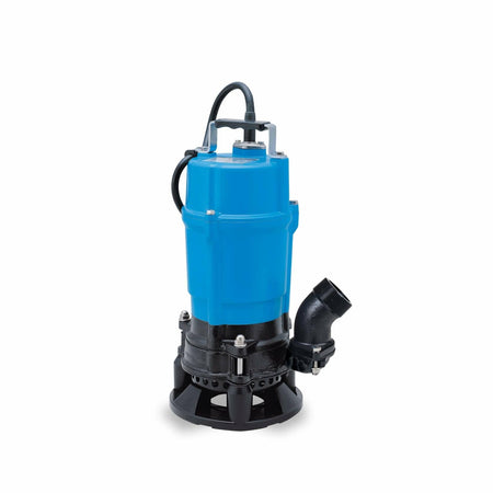 Blue and black submersible pump on a white background