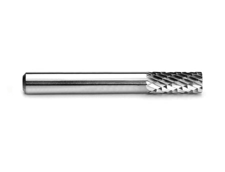 A side profile studio shot of the UCT Gem Carbide SA1 burr, showing the full length of the 1/4-inch shank and the cylindrical double-cut head.