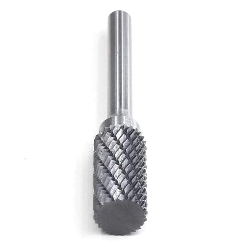 A slightly angled full-length studio shot of the UCT Gem Carbide SA5 cylindrical burr.