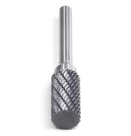 A slightly angled full-length studio shot of the UCT Gem Carbide SA5 cylindrical burr.