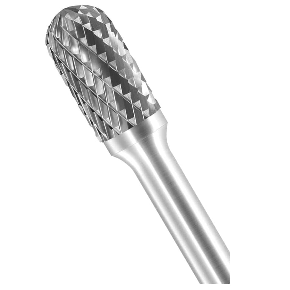 A three-quarter angle studio shot of the UCT Gem Carbide SC-3 burr, highlighting the double-cut, tree-shaped head.