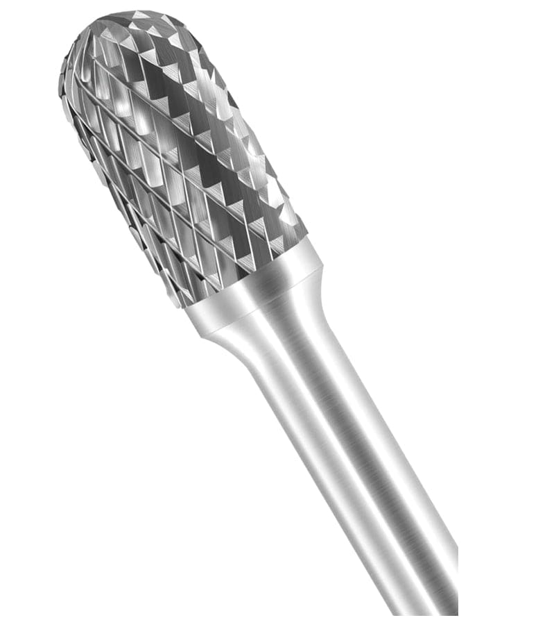 A three-quarter angle studio shot of the UCT Gem Carbide SC-3 burr, highlighting the double-cut, tree-shaped head.