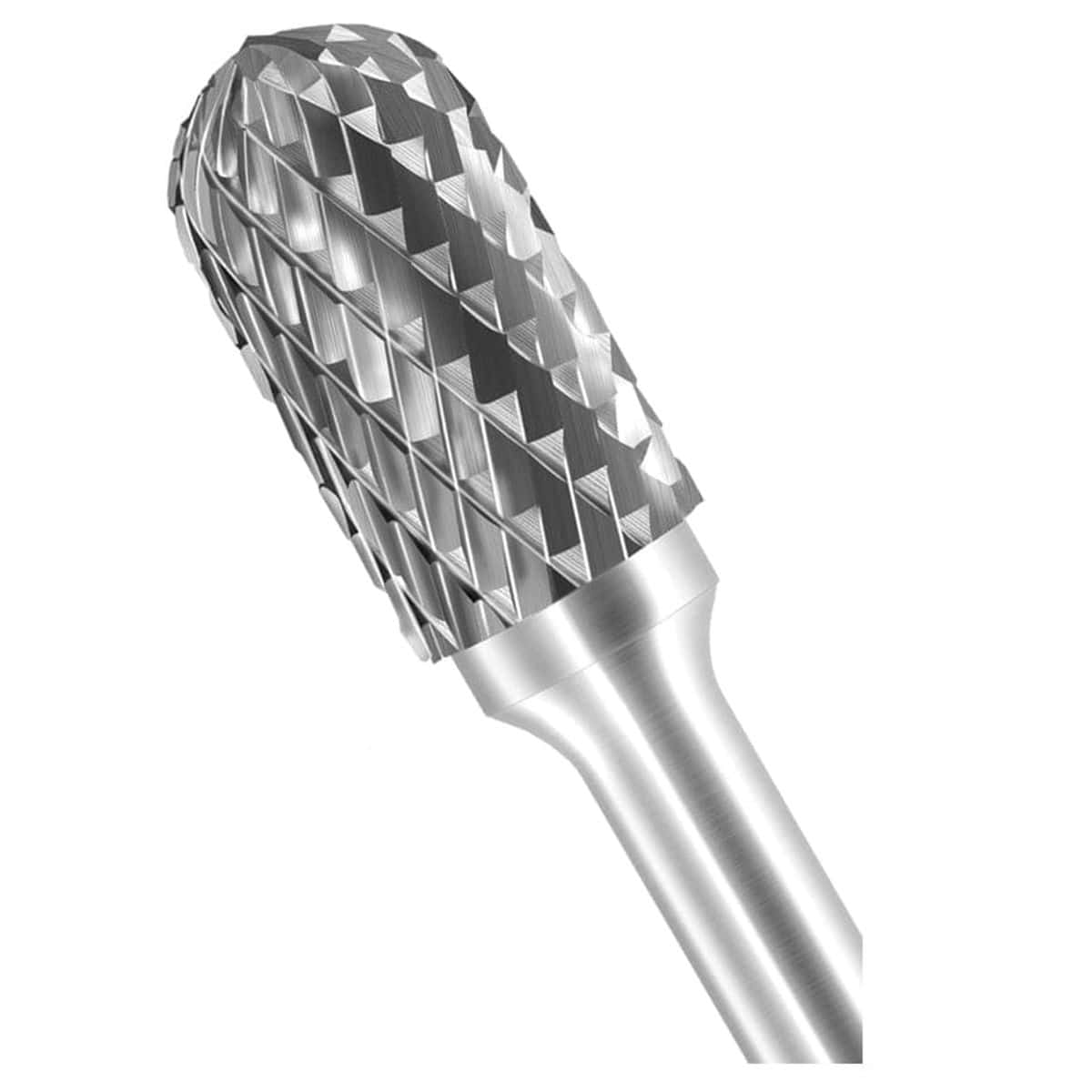 A three-quarter angle studio shot of the UCT Gem Carbide SC-5 burr, highlighting the double-cut tree-shape head.