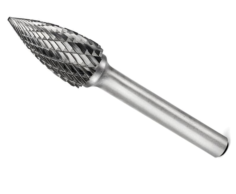 UCT Gem Carbide SG-3 3/8-Inch Double Cut Pointed Tree Solid Carbide Burr 1/4-Inch Shank for Metal Grinding Contouring and V-Cuts