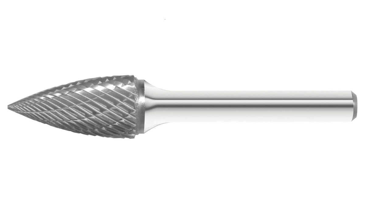 A full-length studio shot of the UCT Gem Carbide SG-5 1/2-inch tree-shaped carbide burr.