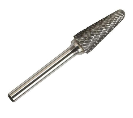 A full-length studio shot of the UCT Gem Carbide SL-3 3/8-inch tapered carbide burr.