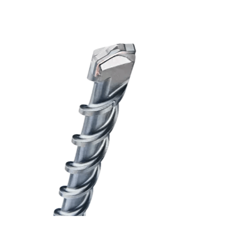 A Bosch Spline SpeedX™ Rotary Hammer Bit, a long, durable metal drill bit designed for high-speed drilling in concrete, masonry, and reinforced materials. The bit features a precision-machined carbide tip with a four-cutter design for efficient drilling and reduced bit jamming. with a spiral flute design
