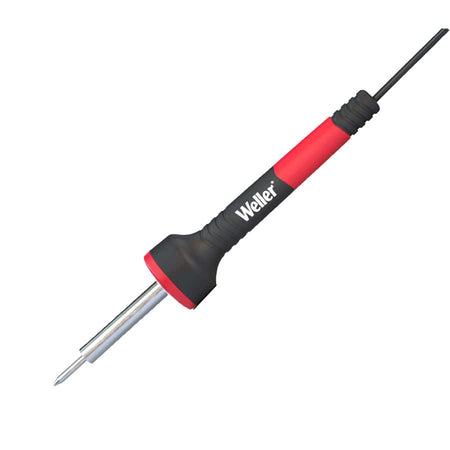Weller soldering iron with red and black handle and pointed tip, designed for precision electronics work.