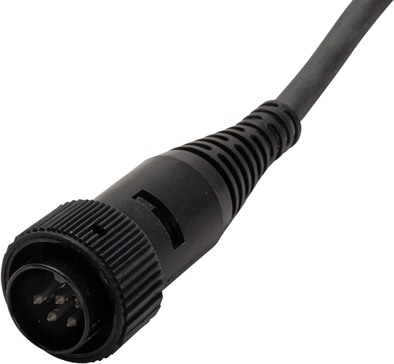 Close-up of a 5-pin DIN connector attached to the Weller PES51 soldering pencil cable. The black cylindrical plug features a ribbed grip and strain relief, used for secure connection to the WES51 soldering station.