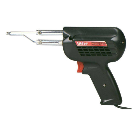 A side profile of the Weller D550 professional dual-heat soldering gun featuring a comfortable pistol grip design, a red dual-action trigger for switching between 200 and 260 Watts, and industrial-strength housing.