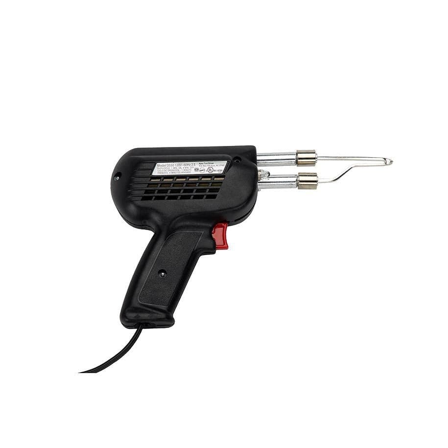 The reverse side profile of the Weller D550PK soldering gun illustrating the vented housing for heat dissipation and the industrial power cord connection for reliable 120V operation.
