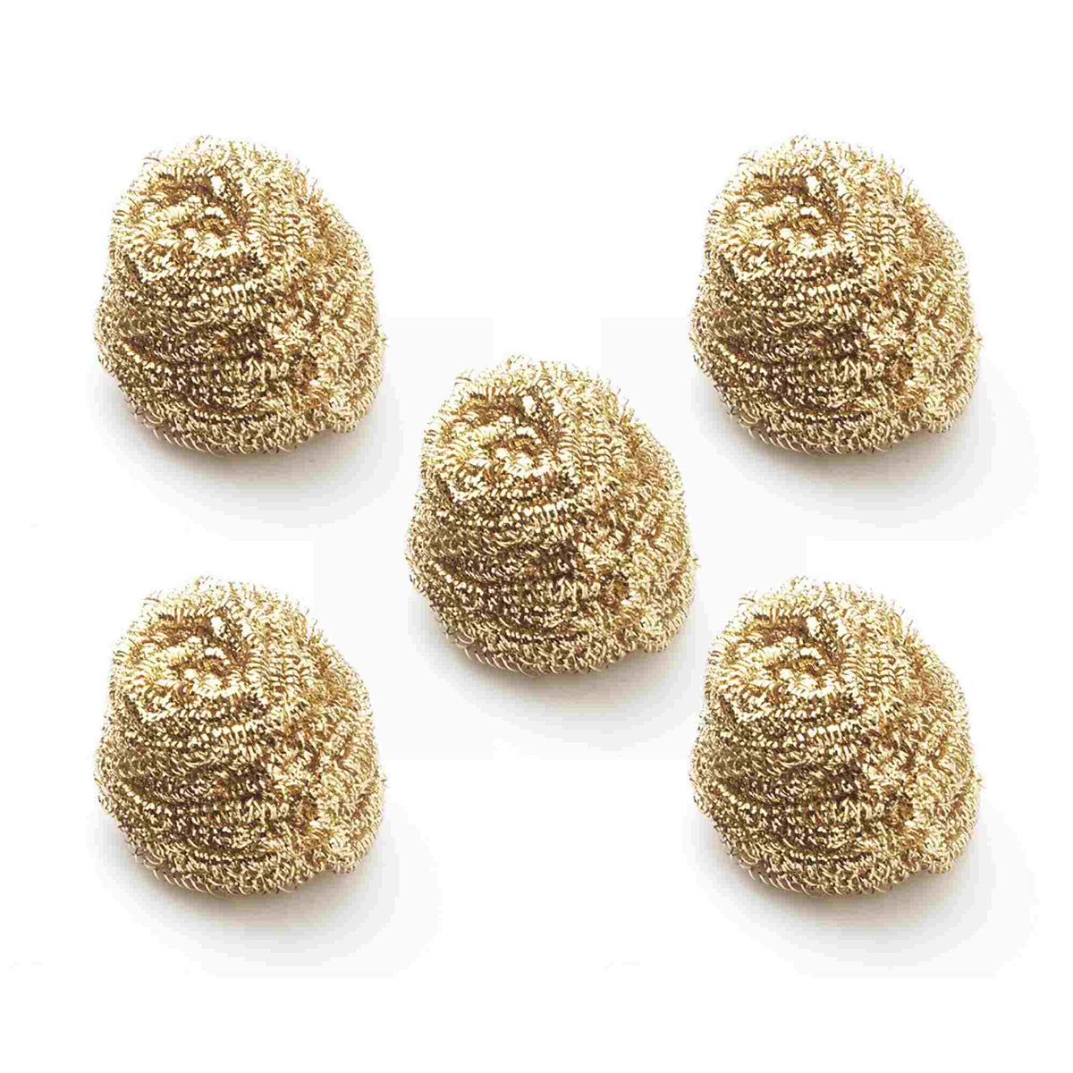 A 5-pack of Weller WLACCBS-02 soldering brass sponge tip cleaners featuring non-abrasive brass coils designed for dry solder removal and maintaining soldering iron tip performance.