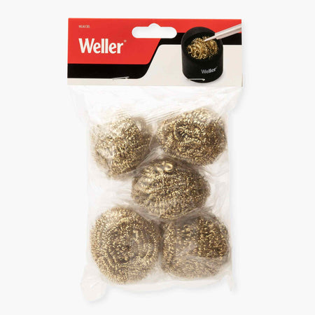 Weller WLACCBS-02 soldering brass sponge tip cleaner set in its original retail hang-tag packaging, containing five individual brass coil refills for professional station maintenance.