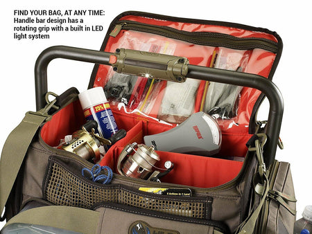 Wild River by CLC Tackle Tek Frontier fishing tackle bag with LED lighted handle and organized compartments