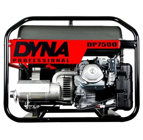 DYNA DP7500 generator with red panel and Honda engine, built for professional-grade portable power applications.