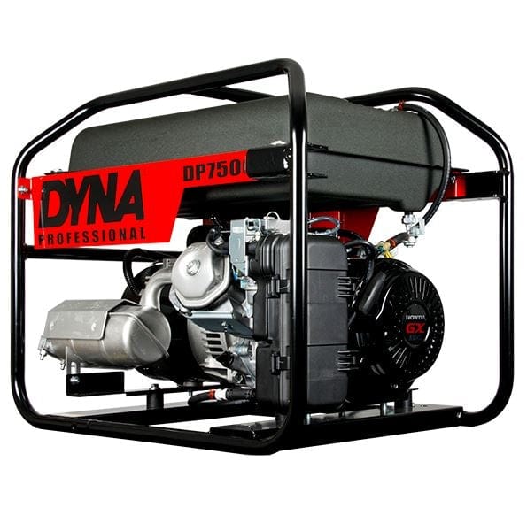 Winco DP7500 generator with Honda GX engine mounted in metal frame, designed for jobsite or backup power use.
