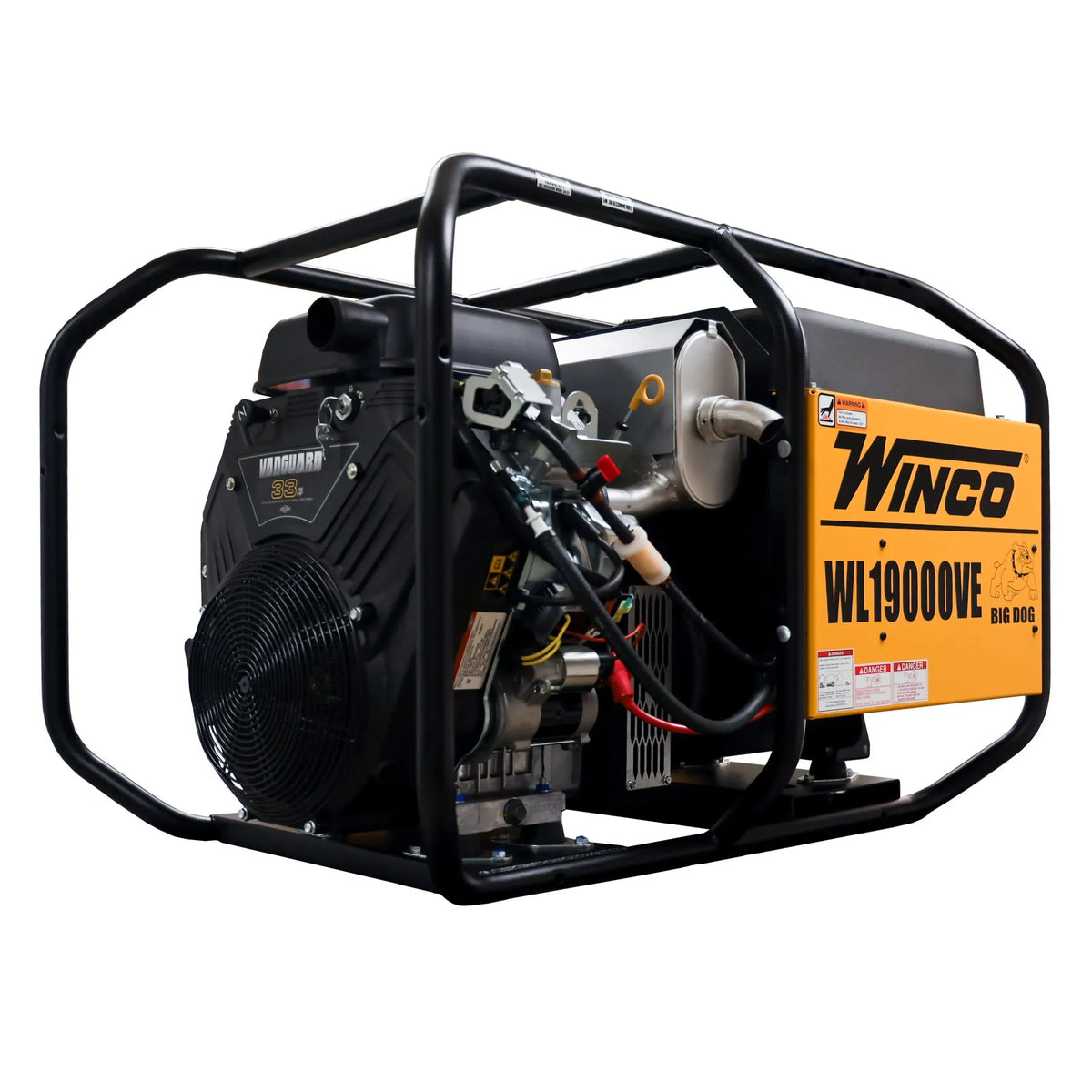 Briggs and Stratton Vanguard 33 HP V-Twin engine mounted on the Winco 17kW generator to deliver high-torque power for spray foam equipment.