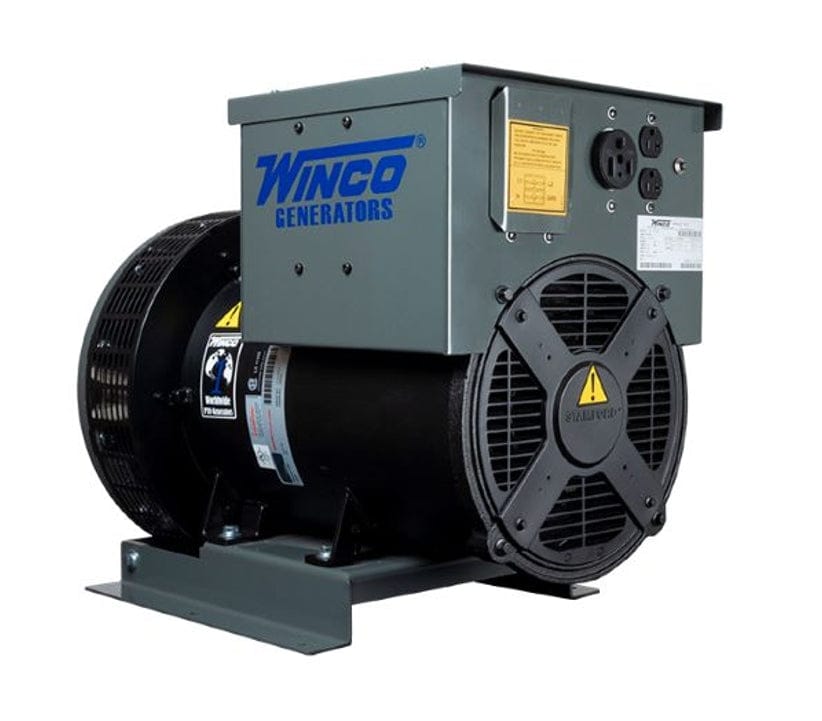 Front quarter view displaying the electrical panel with various receptacles and the circular generator air intake.