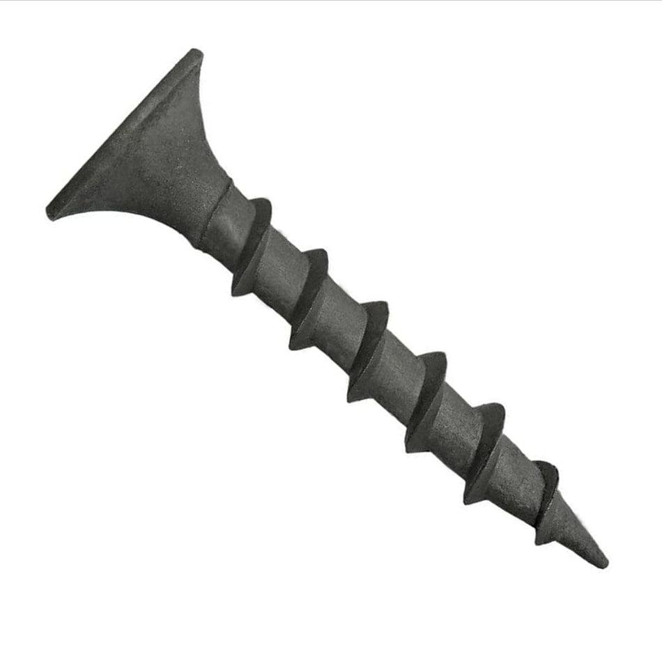 A single Kratos #6 x 1-inch coarse thread drywall screw demonstrating the sharp point and Phillips bugle head for securing Sheetrock to wood studs.