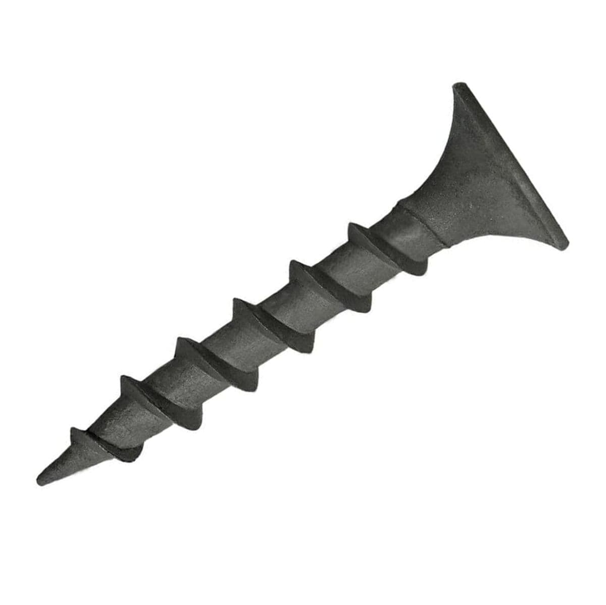 A detailed view of an individual Kratos coarse thread drywall screw featuring a sharp point and bugle head design for industrial construction and professional gypsum hanging.
