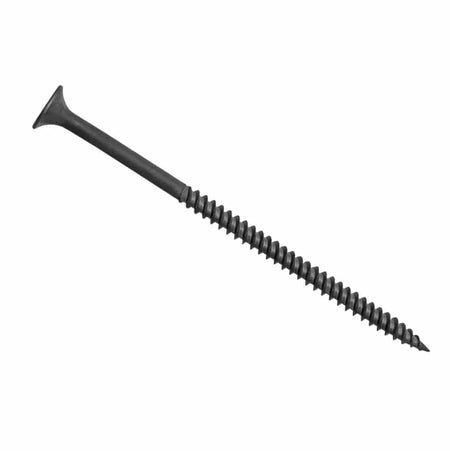 Single Kratos #8 x 3-inch fine thread drywall screw showcasing an extra-long shank, sharp piercing point, black phosphate finish, and reduced Phillips bugle head for commercial metal stud fastening.