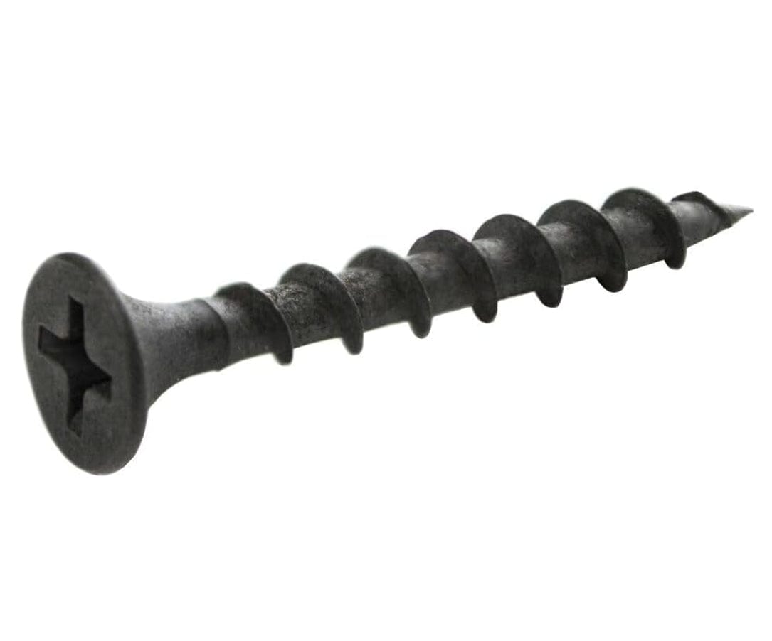 Horizontal view of an individual Zeus Fasteners coarse thread drywall screw showcasing the sharp point and Phillips bugle head for a secure, flush interior finish.
