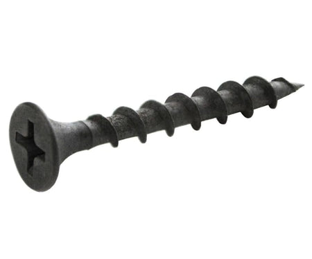 Horizontal view of an individual Zeus Fasteners coarse thread drywall screw showcasing the sharp point and Phillips bugle head for a secure, flush interior finish.