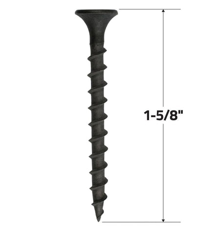 Full vertical profile of a Zeus Fasteners #6 coarse thread drywall screw with a diagram line indicating its 1-5/8 inch length.