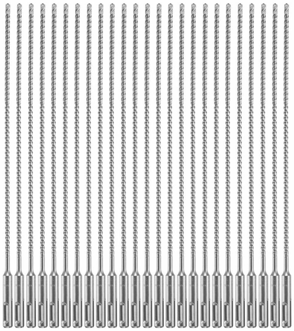 A 25-pack bulk set of Bosch Bulldog Xtreme 3/16-inch SDS-Plus carbide drill bits for high-volume concrete anchoring.
