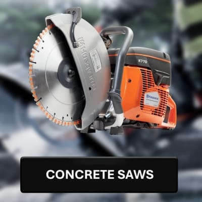 Concrete saw with visible brand logo on a blurred background