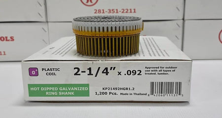 A single circular ring coil filter with a gold and silver ribbed body sits on top of its white retail box. The box text reads 'PLASTIC COIL', '2-1/4" x .