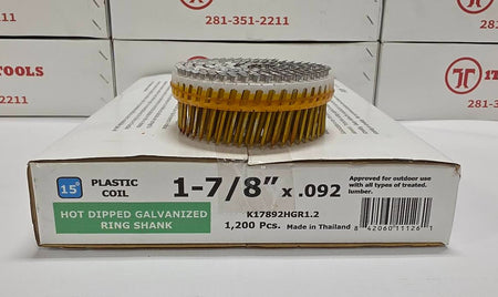 A 1-7/8" x .092 inch plastic oil filter with a gold-colored ring shank, displayed on top of its white packaging box.