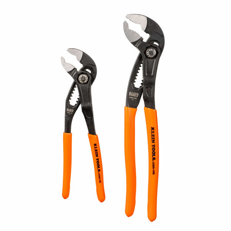 Two pairs of pliers with orange handles on a white background