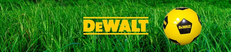 banner featuring a free dewalt soccer ball in a grassy field