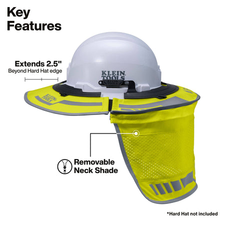 Yellow neck shade with a hard hat labeled 'Klein Tools' on a white background