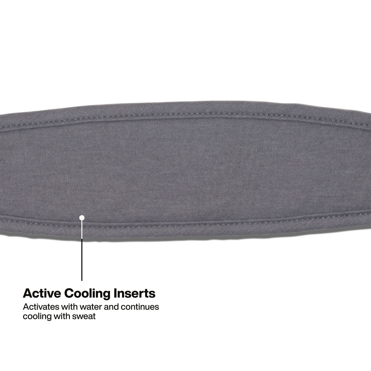 Gray cooling belt with text indicating 'Active Cooling Inserts' on a white background