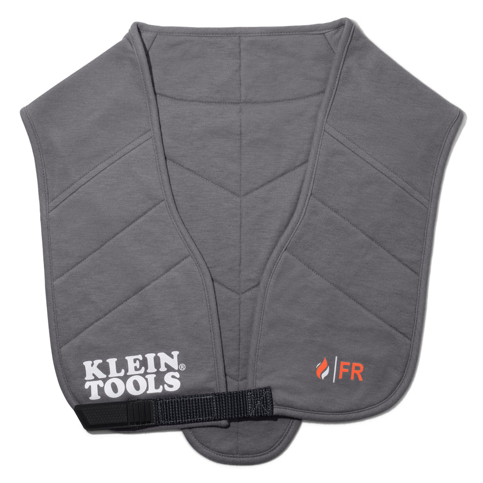 Gray fire-resistant vest with Klein Tools branding on a white background